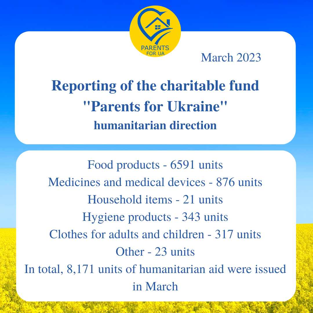 Reporting of the "Parents for Ukraine" humanitarian direction fund for March 2023 